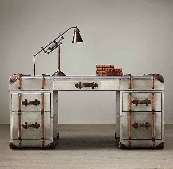 Aviator Riveted Aluminum Trunk Desk view