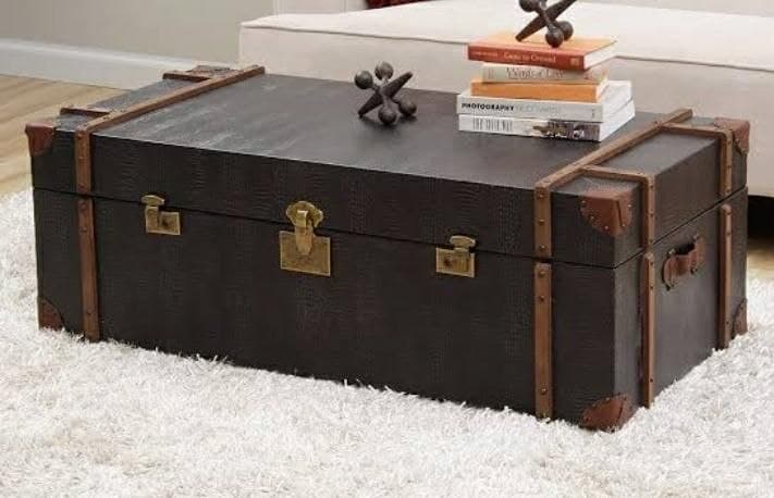 Crocodile Embossed Leather Trunk Table
