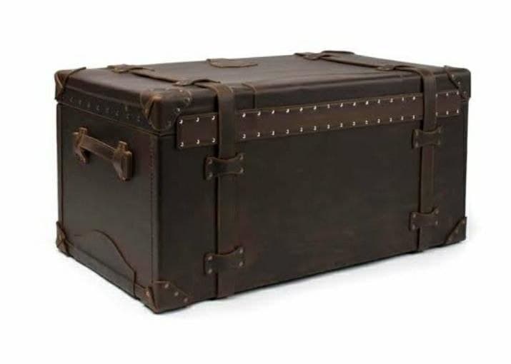 Vintage Tan Leather Steamer Trunk view