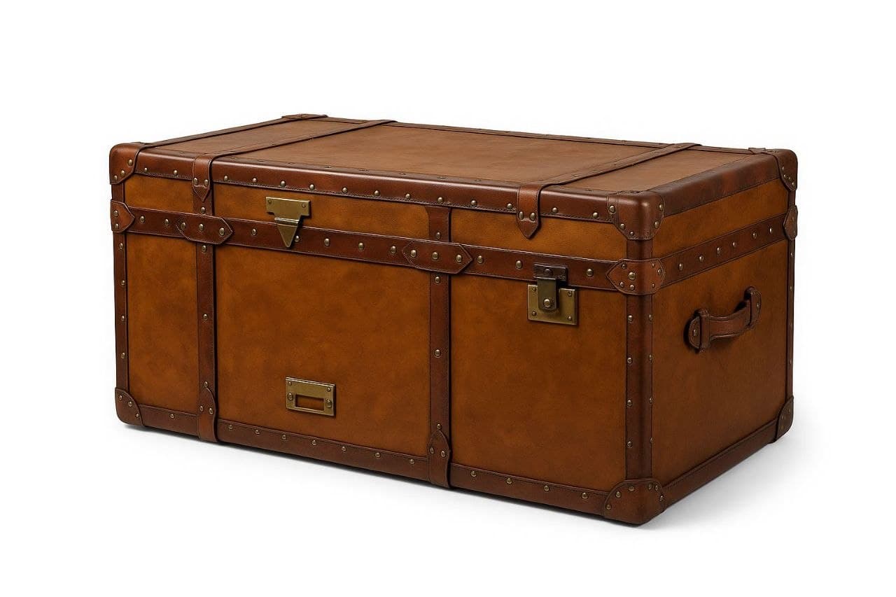Vintage Tan Leather Steamer Trunk