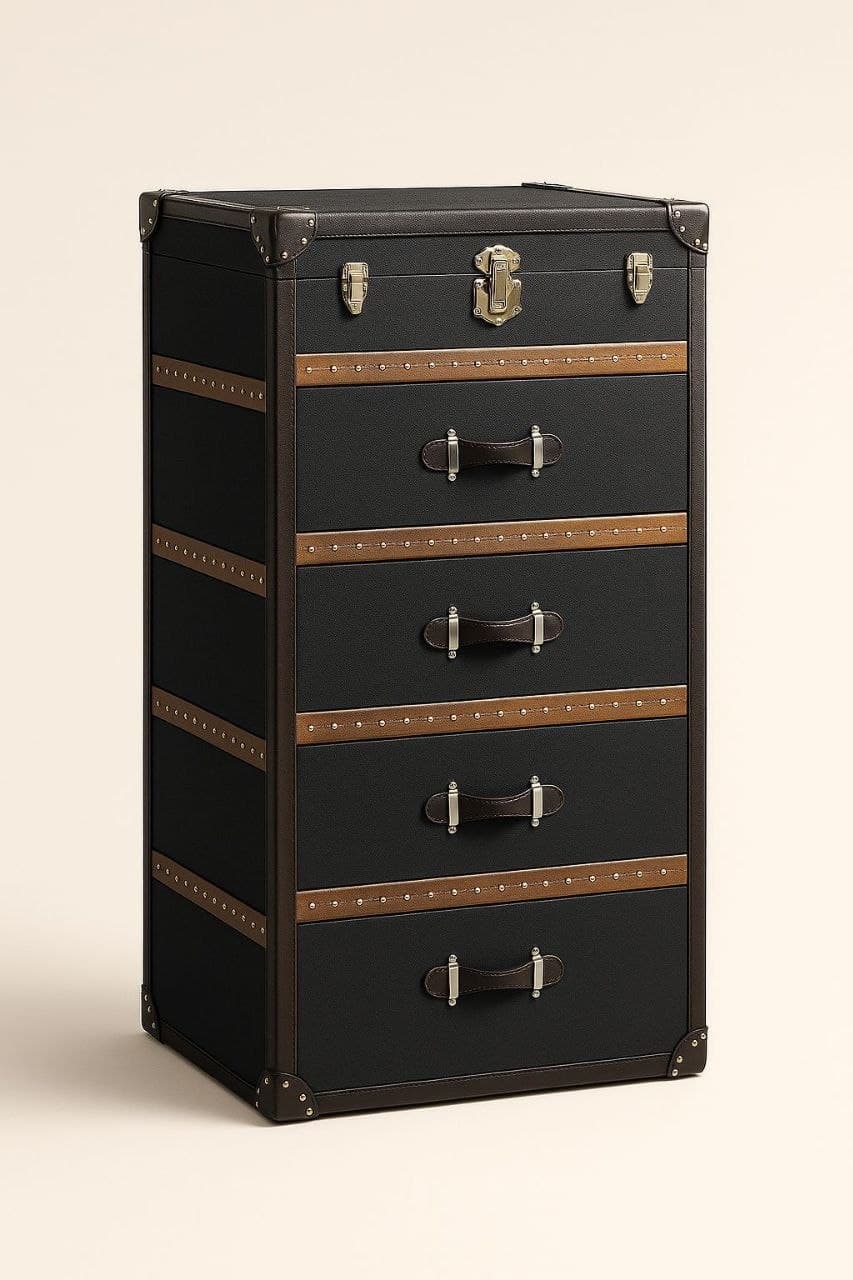 Noir 6-Drawer Riveted Steamer Dresser