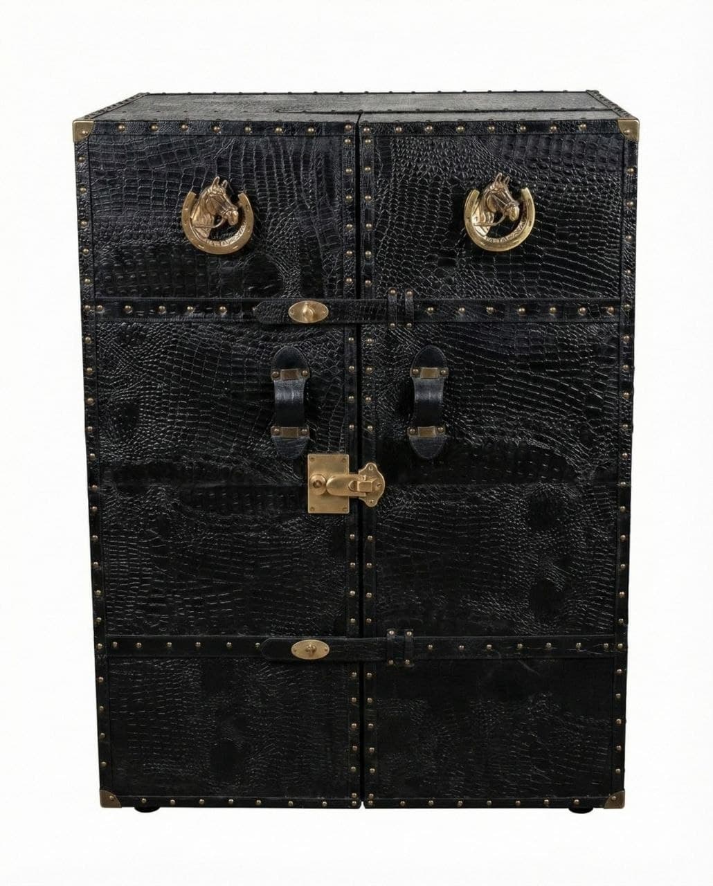 Emerald Crocodile Leather Trunk Bar Armoire